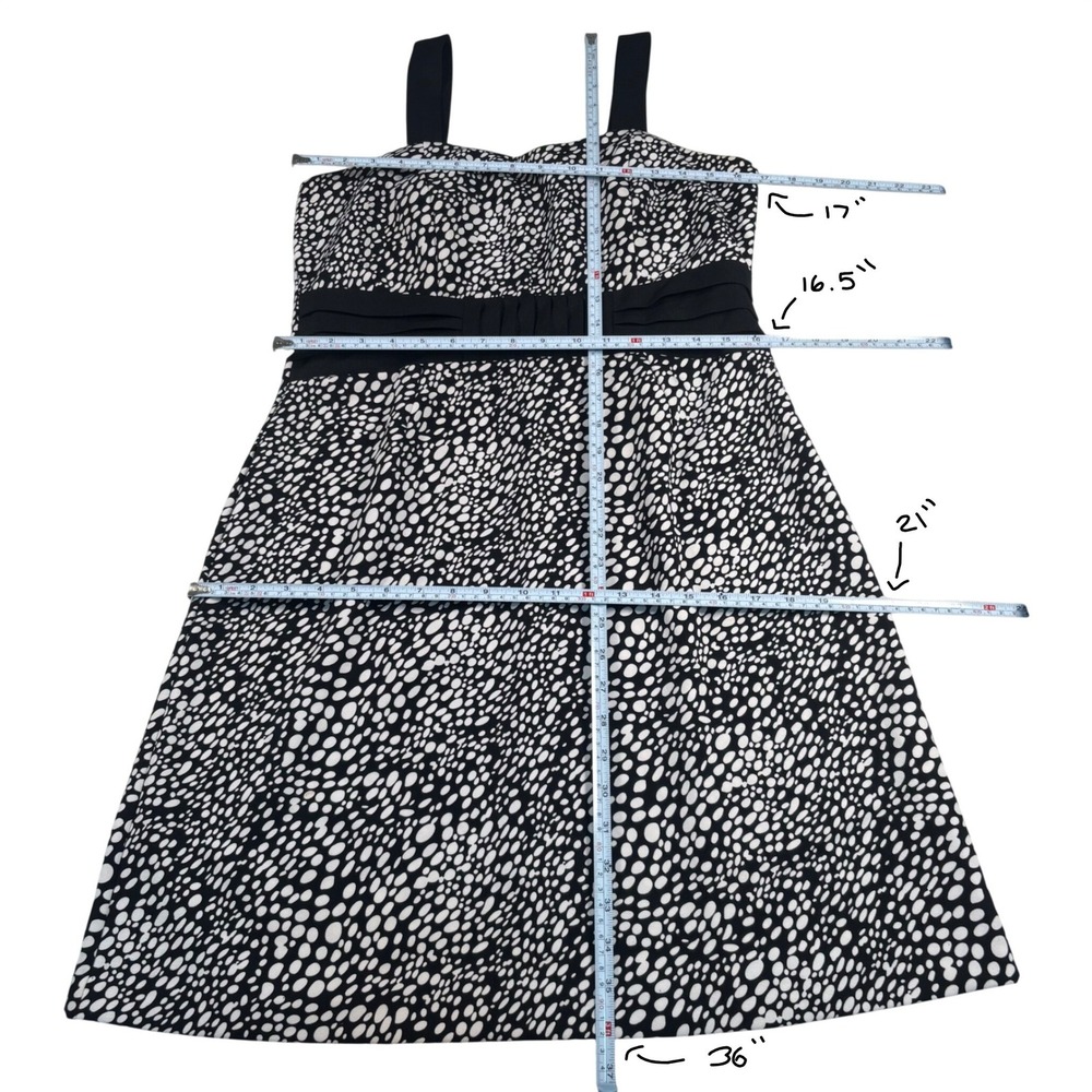 olivia matthews Y2K black white polka dot midi dress quirky retro office siren - Picture 7 of 8